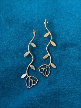 Delicate Bronze Flower Vine Drop Earrings - While Odin Sleeps